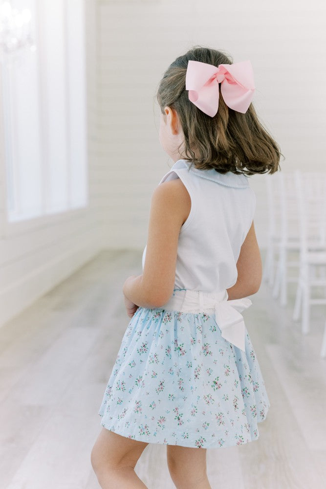 Proper Peony Girls Bea Blue Floral Dotted Swiss Skirt