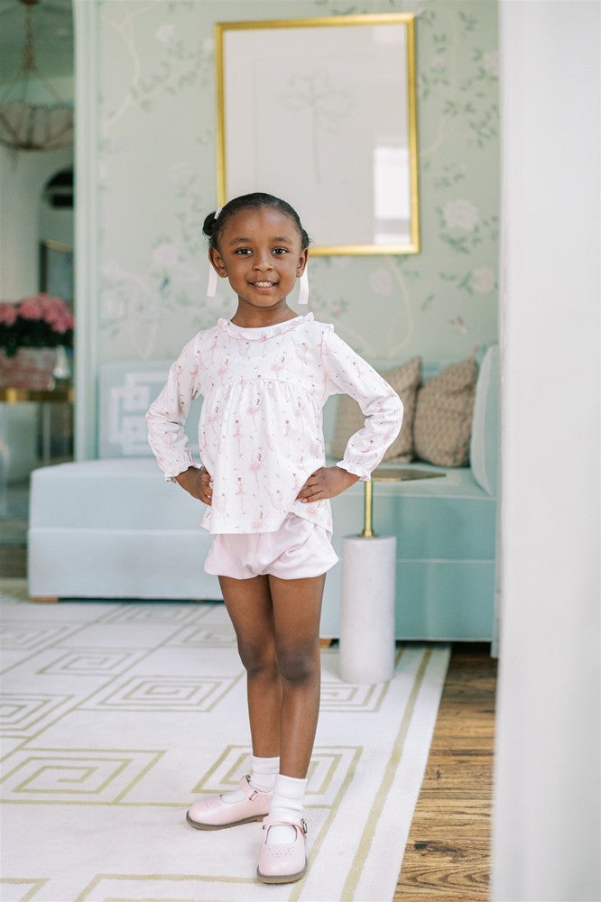 Proper Peony Pima Girls Pink Ballerinas Bloomers Set