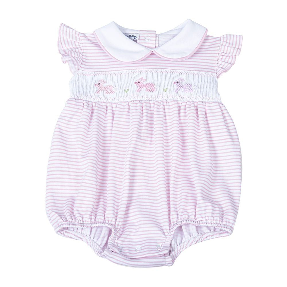 Magnolia Baby Girls Pink Hoppity Hop Bunny Classics Smocked Flutters Bubble