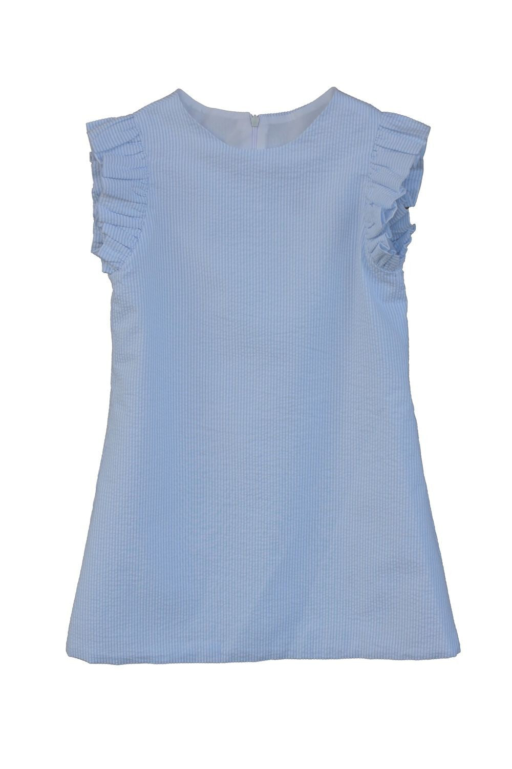 Susanne Lively Girls Sleeveless Seersucker A-Line Dress with Ruffles - Blue