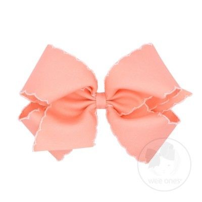 Wee Ones Girls Classic Moonstitch Bow - Coral with White