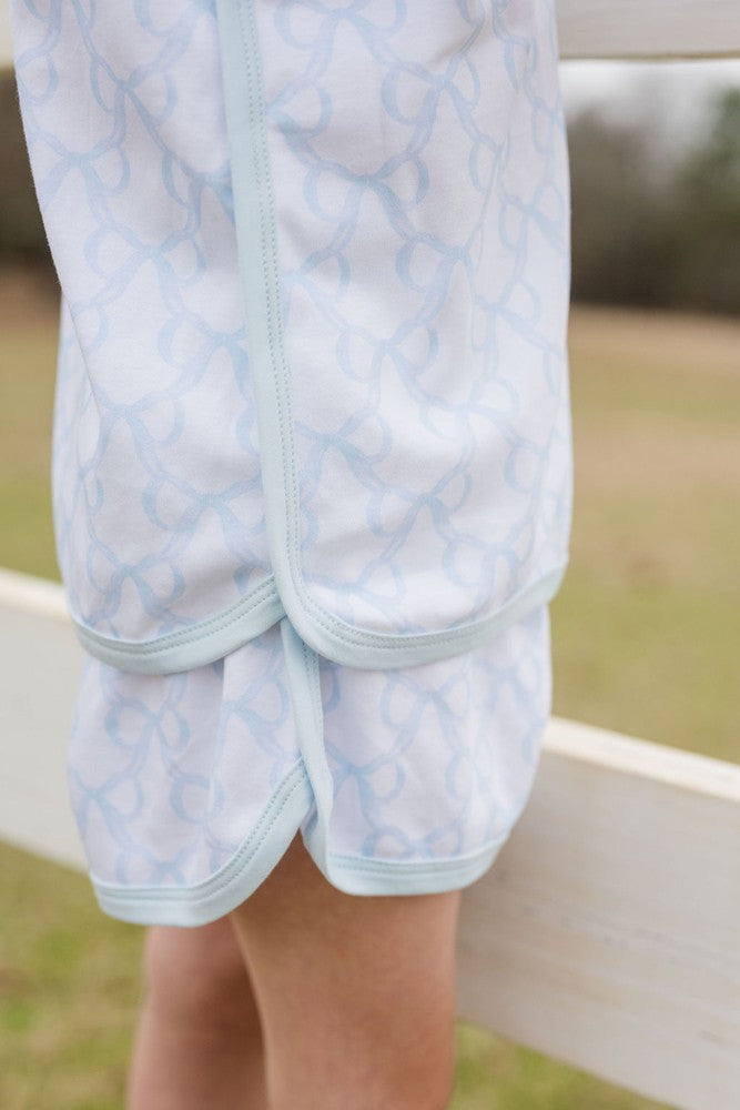 James & Lottie Girls Tank Shorts Lounge Set - Blue Put a Bow on It Print