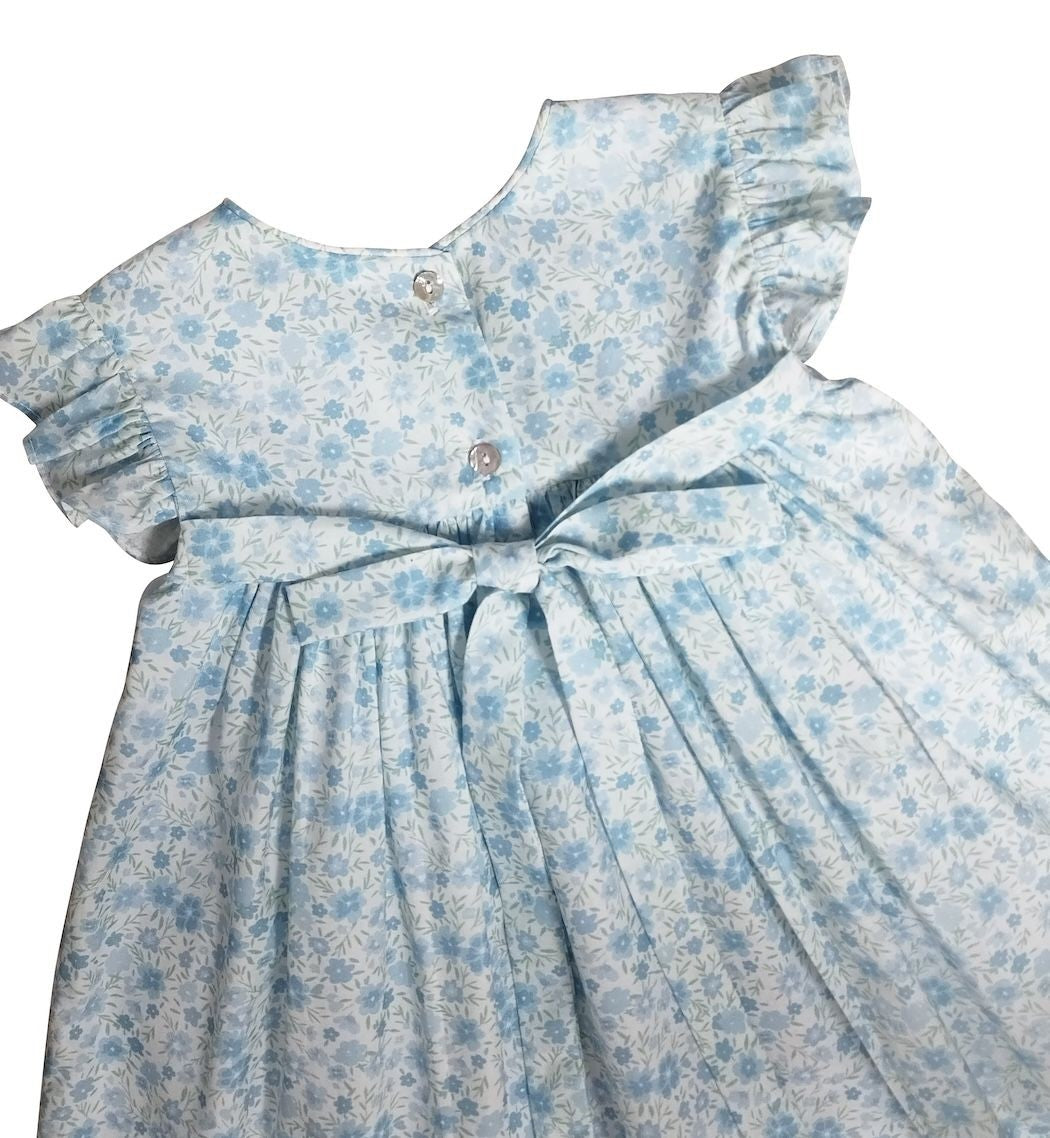 Marco & Lizzy Girls Blue Floral Carly Float Dress - Embroidery on White Collar by Marco & Lizzy