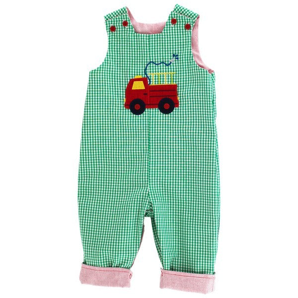 Bailey Boys Reversible Longall - Red with Santa Reverses to Green Check with Fire Truck