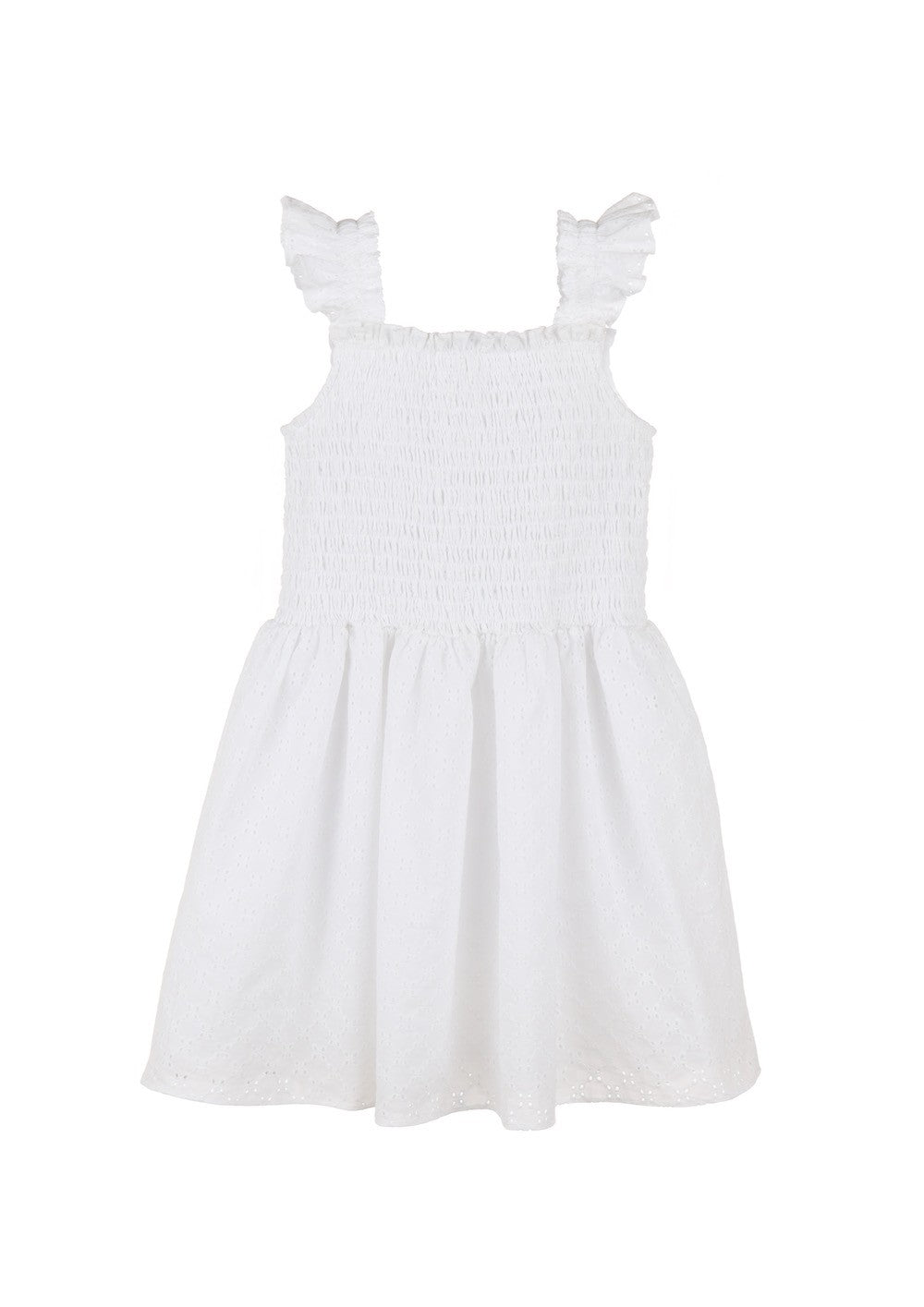 Luli & Me Gabby Girls Smocked White Eyelet Kate Flutter Sleeve Sun Dress