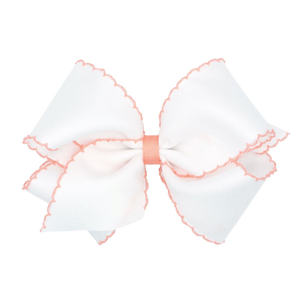 Wee Ones Girls Classic Moonstitch Bow - White with Coral by Wee Ones