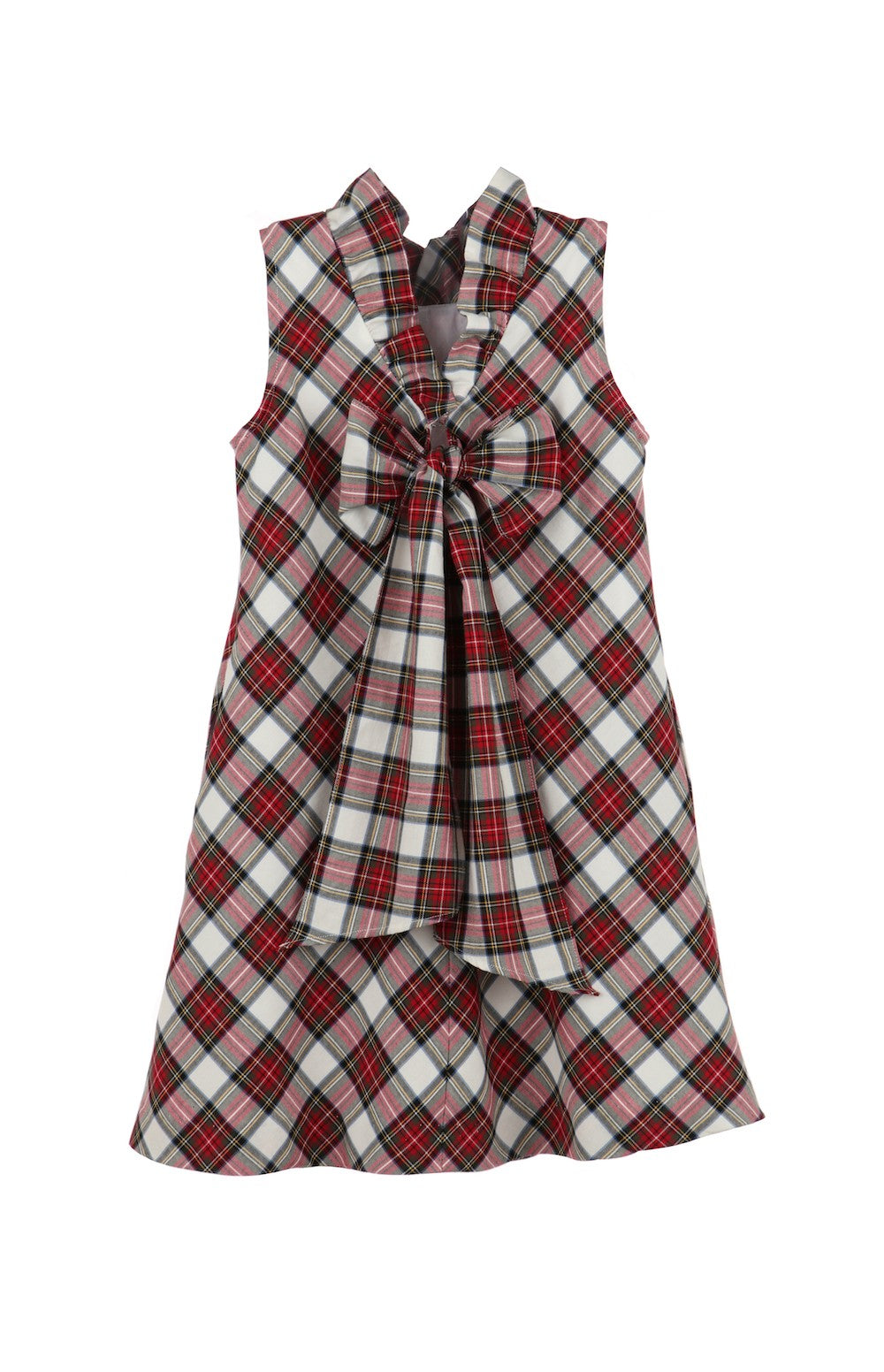 Luli & Me Gabby Girls Blair Dress - Red Holiday Plaid - Big Bow on Back