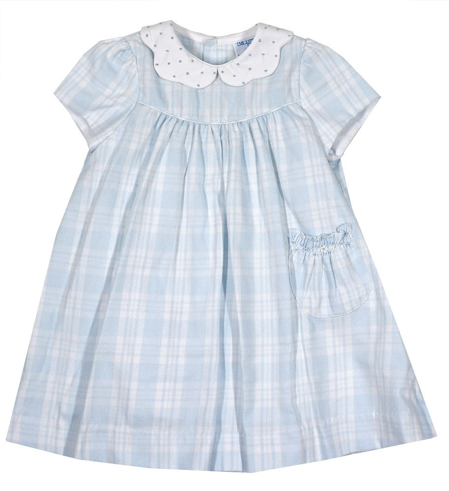 Luli & Me Baby Girls Plaid Float Dress - Scallop Collar - Pocket - Blue by Luli & Me