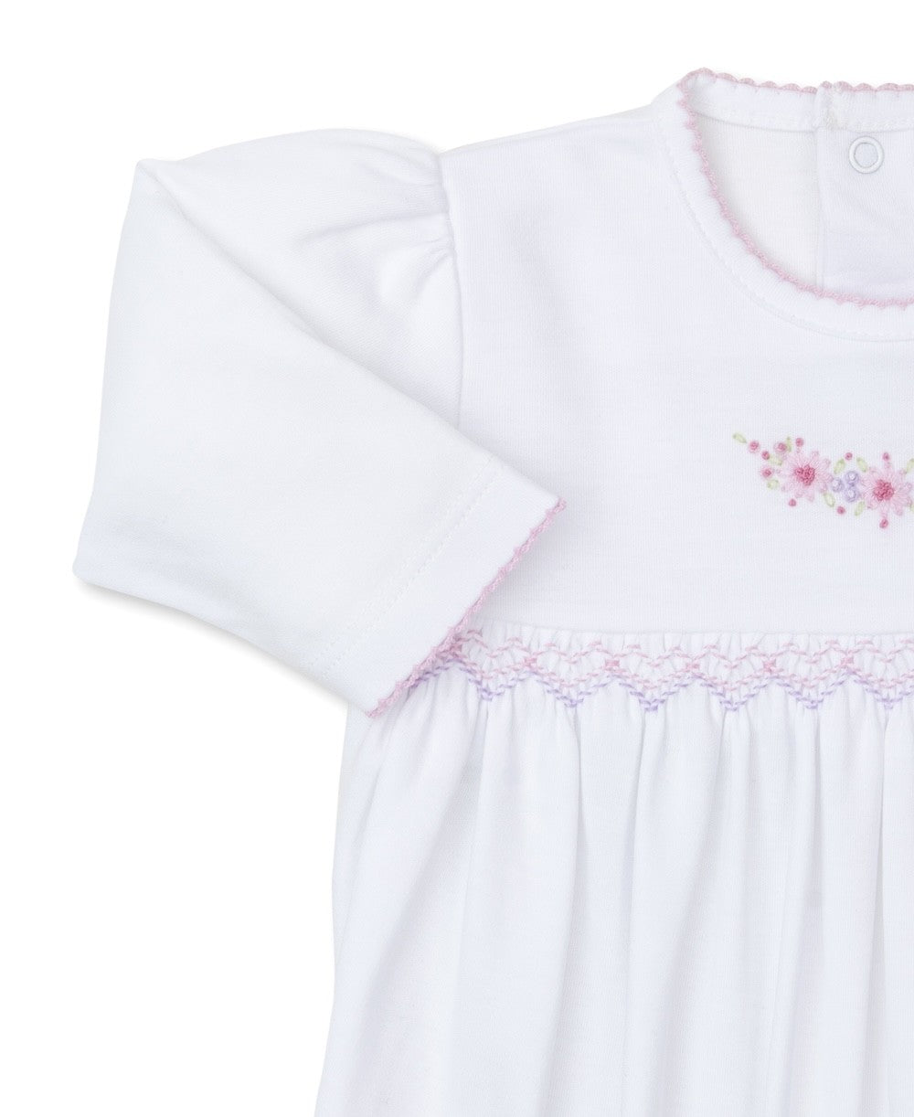Kissy Kissy Baby Girls White Smocked Footie - Premier Pink Flower Swag by Kissy Kissy