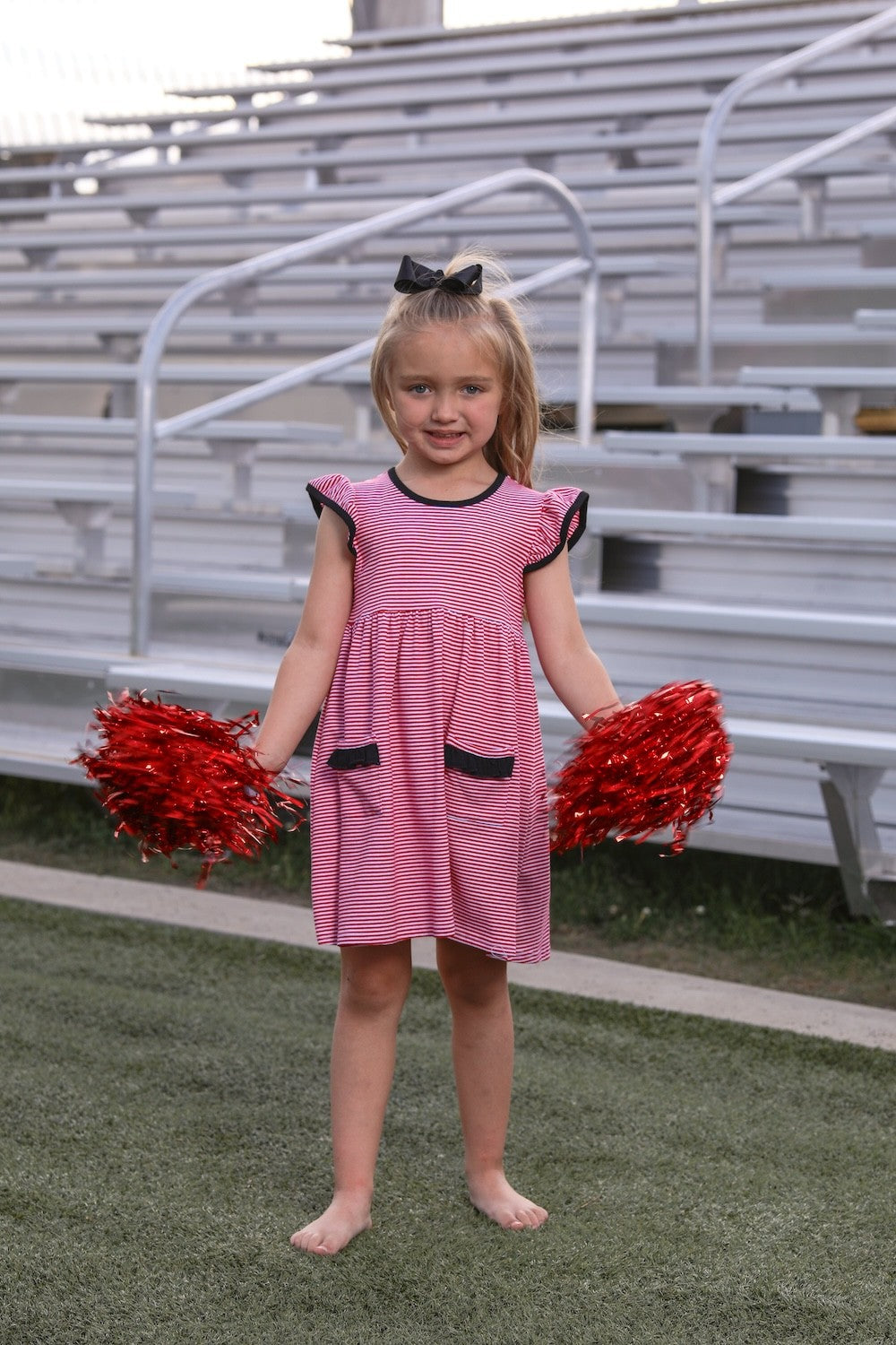 Trotter Street Kids Girls Lucy Game Day Dress - Red Stripe - Black Trim - UGA Georgia Bulldogs