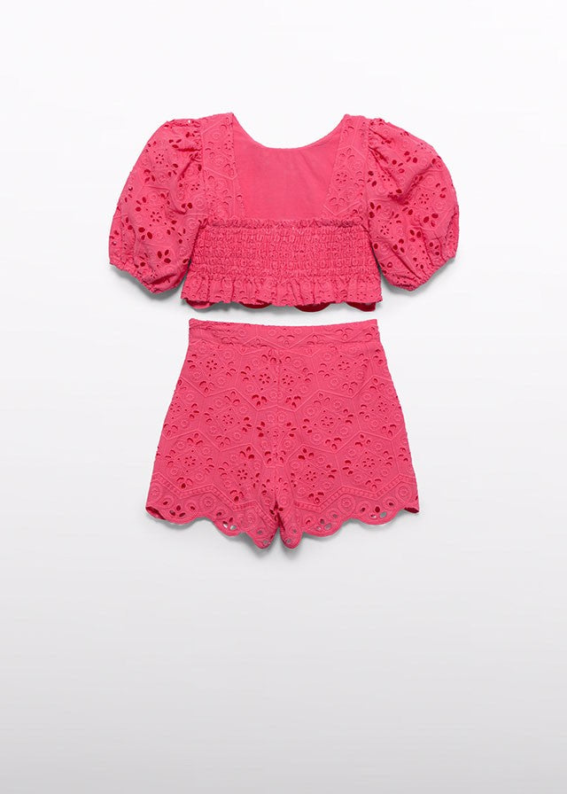 Abel & Lula Girls Fuchsia Pink Eyelet Embroidered Dressy Shorts Set
