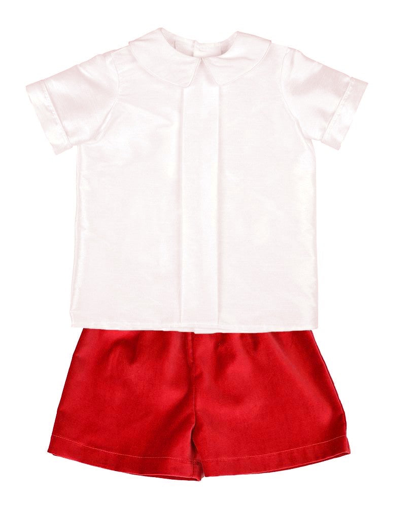 Funtasia Boys Dressy Shorts Set with Shantung Shirt - Red Velvet