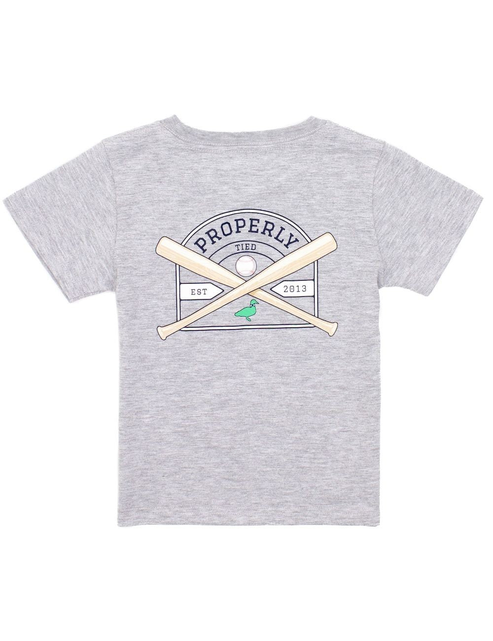 Properly Tied T-Shirt - Logo Pocket on Front - Graphic on Back - Baseball Shield on Heather Grey by Properly Tied