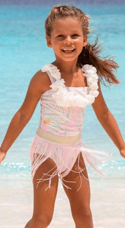 Shade Critters Girls One Piece Swimsuit with Hula Skirt - Pink Metallic by Shade Critters