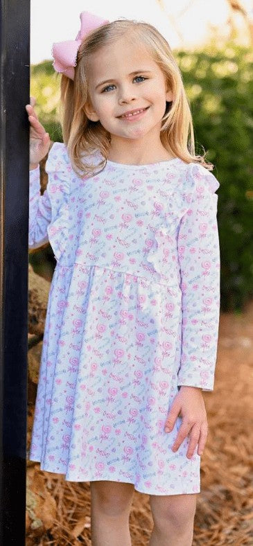 James & Lottie Girls Pink Christmas Sweets Harper Knit Dress
