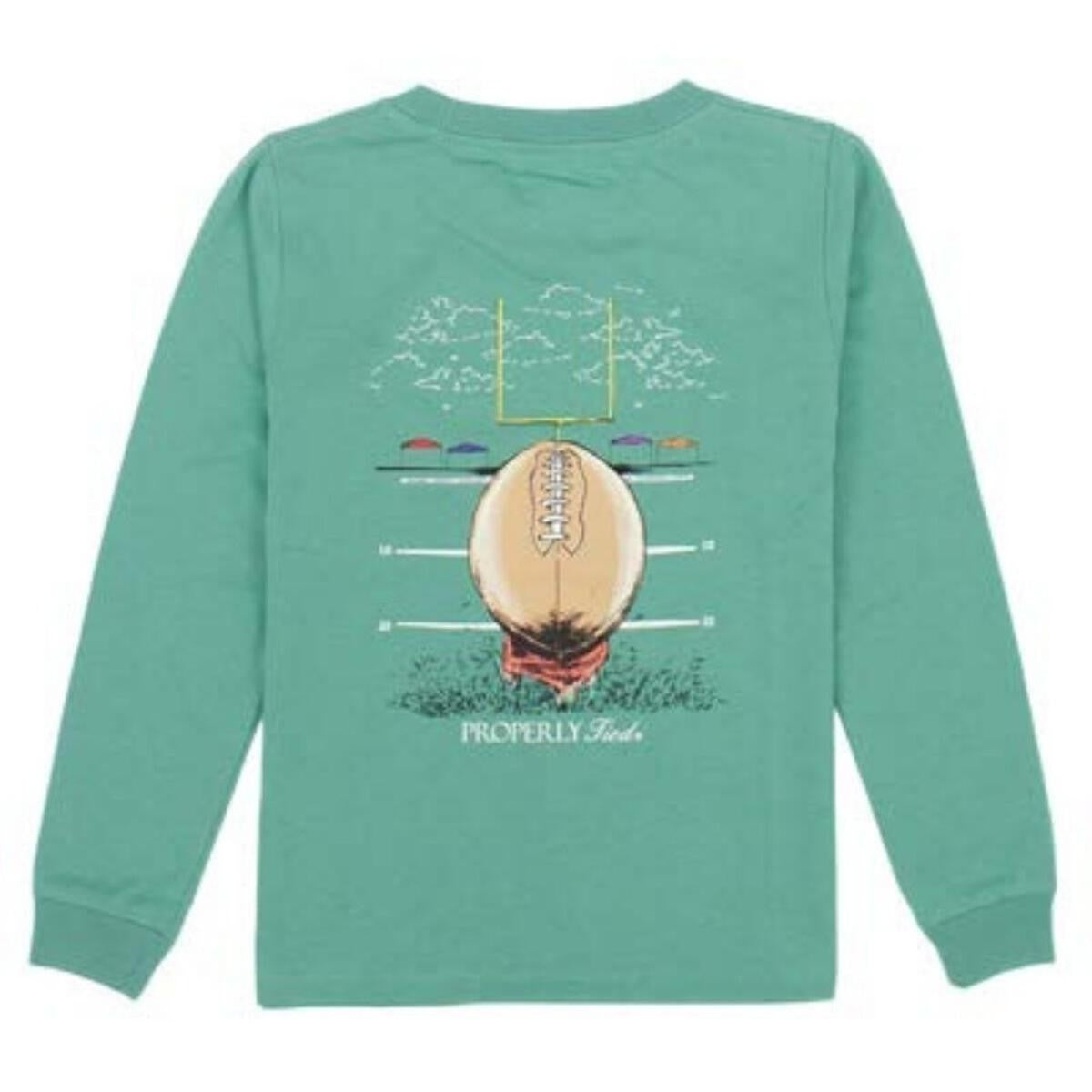 Properly Tied Tee Shirt - Logo Pocket - Long Sleeves - Back Graphic - Football & Field on Ivy Green by Properly Tied