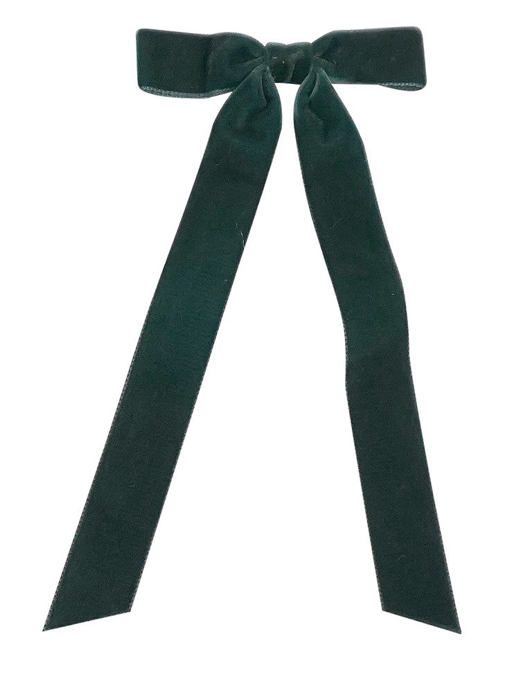 Wee Ones Girls Bow with Streamer Tails - Velvet - Forest Green