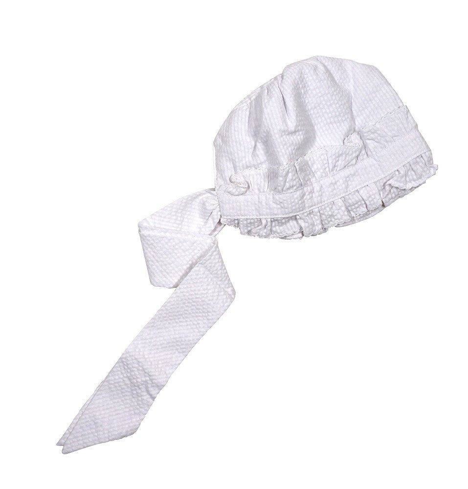 Le Za Me Baby Girls Ruffle Bonnet Hat - White Seersucker by Le Za Me