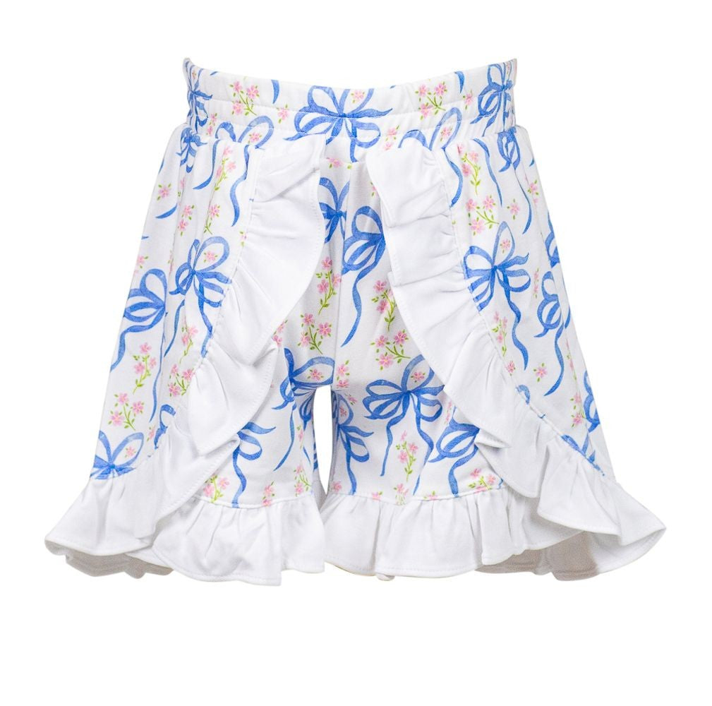 Proper Peony Pima Girls Blue Blossom Bows Ruffle Shorts by Proper Peony