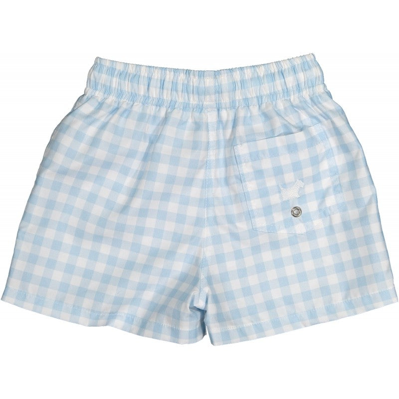 Sal & Pimenta Boys Swim Trunks - Light Blue Gingham