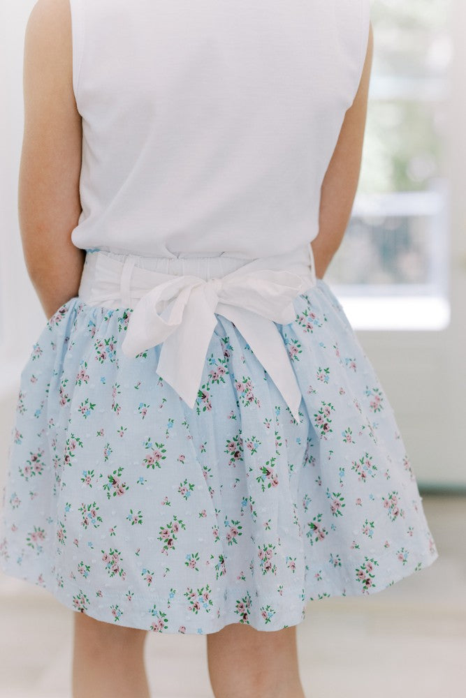 Proper Peony Girls Bea Blue Floral Dotted Swiss Skirt