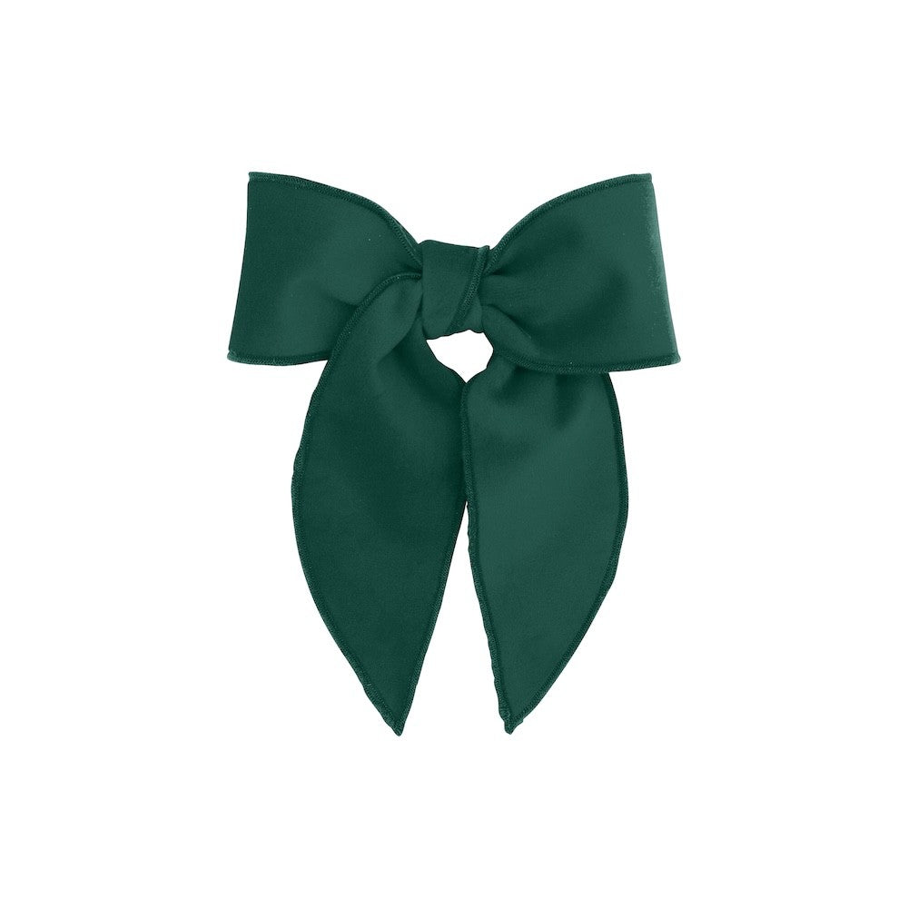 Wee Ones Girls Velvet Bow with Whimsy Streamers - Forest Green
