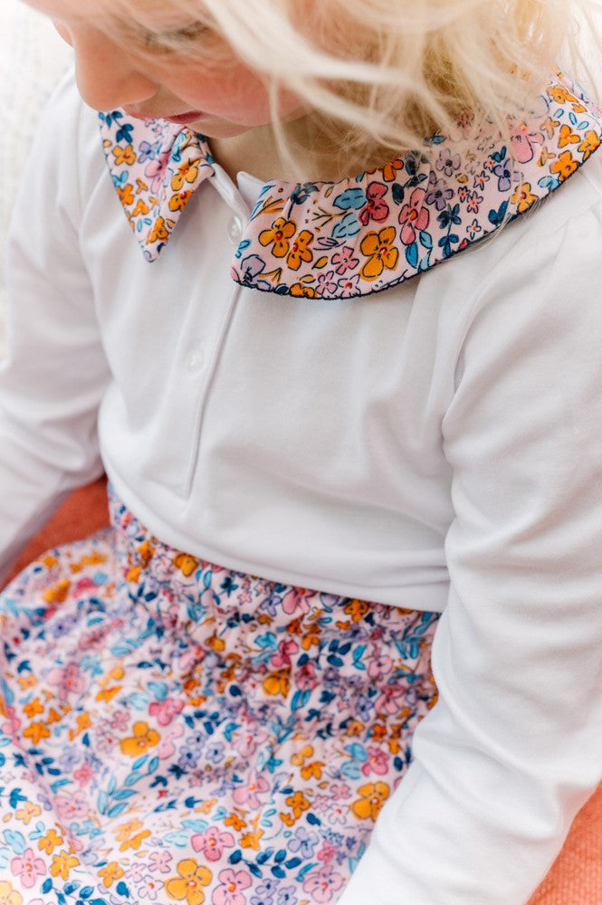 Proper Peony Girls White Pima Top - Pansy Floral Collar