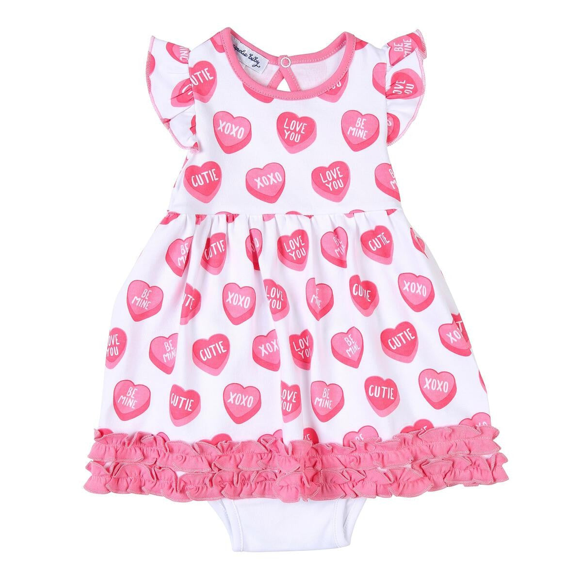 Magnolia Baby Girls Pink XOXO Valentine Hearts Printed Flutters Dress