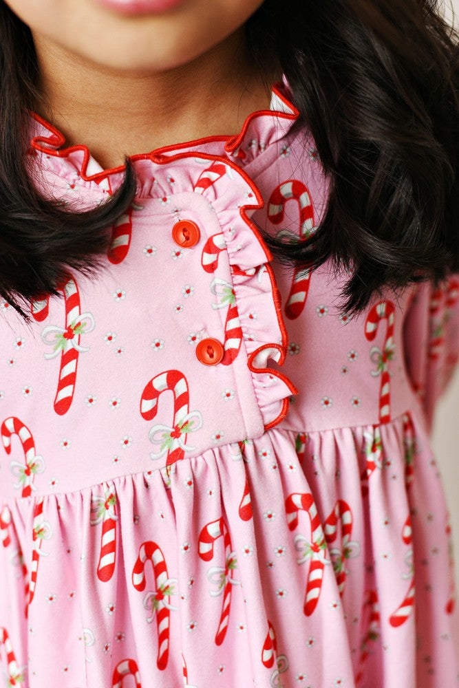 Swoon Baby Girls Butterknit Dress - Pink Candy Canes Print