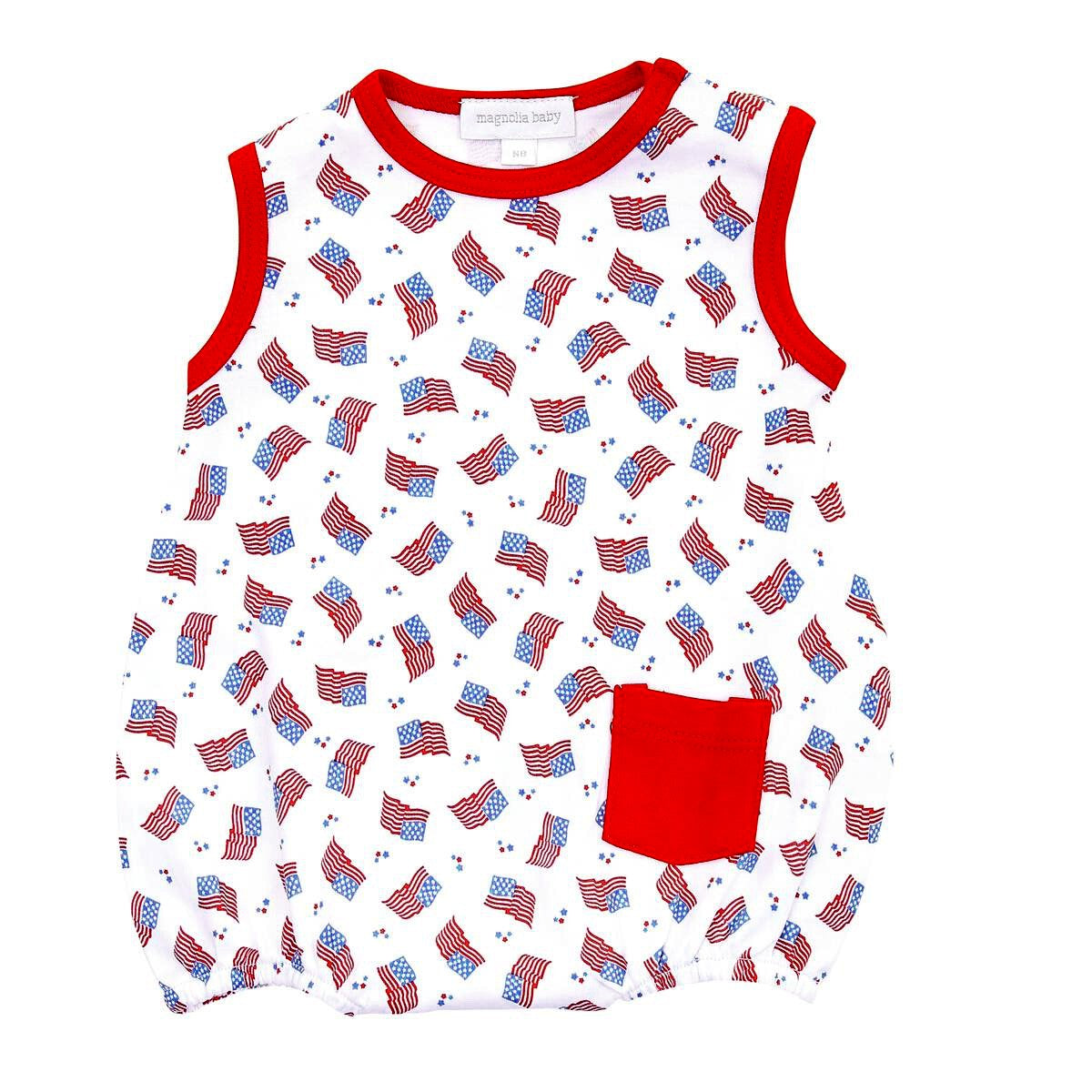 Magnolia Baby Boys Vintage Red, White and Blue Printed Flags Sleeveless Bubble by Magnolia Baby