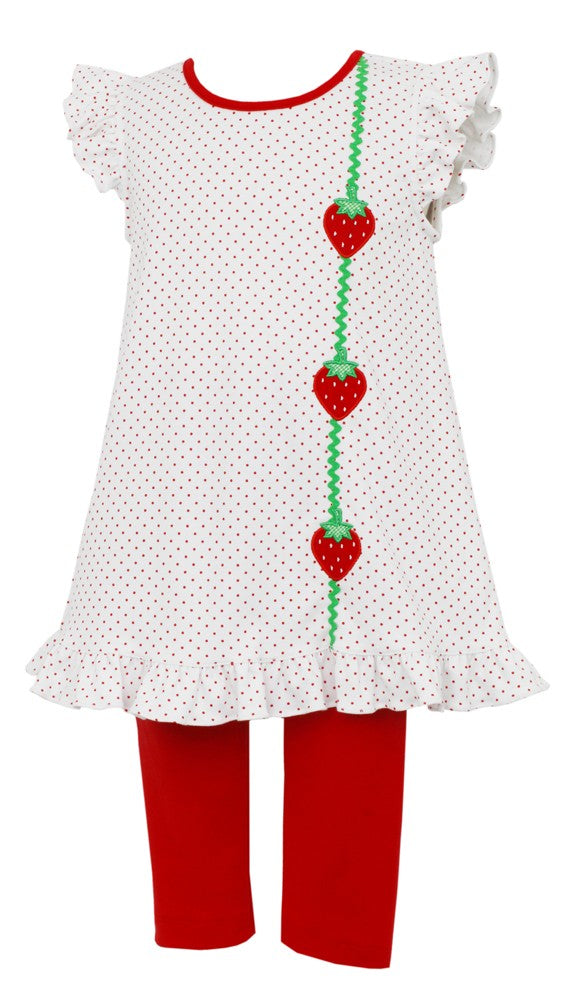 Claire & Charlie Girls Red Dots Strawberry Tunic with Red Leggings