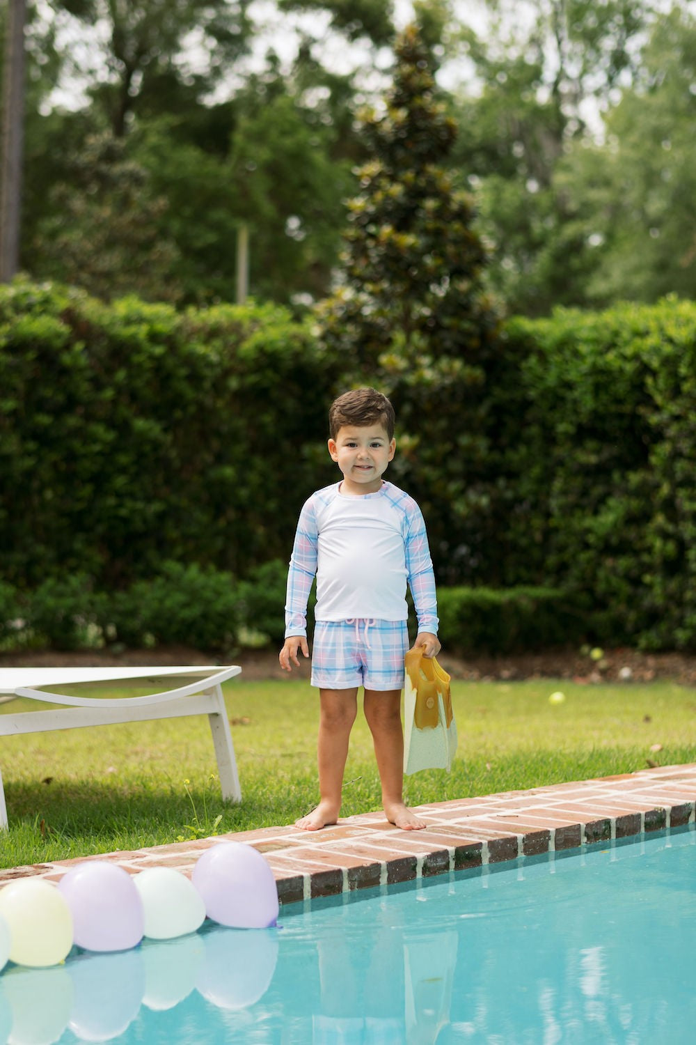 Lullaby Set Boys Barnes Swim Trunks - Blue & Pink Plaid