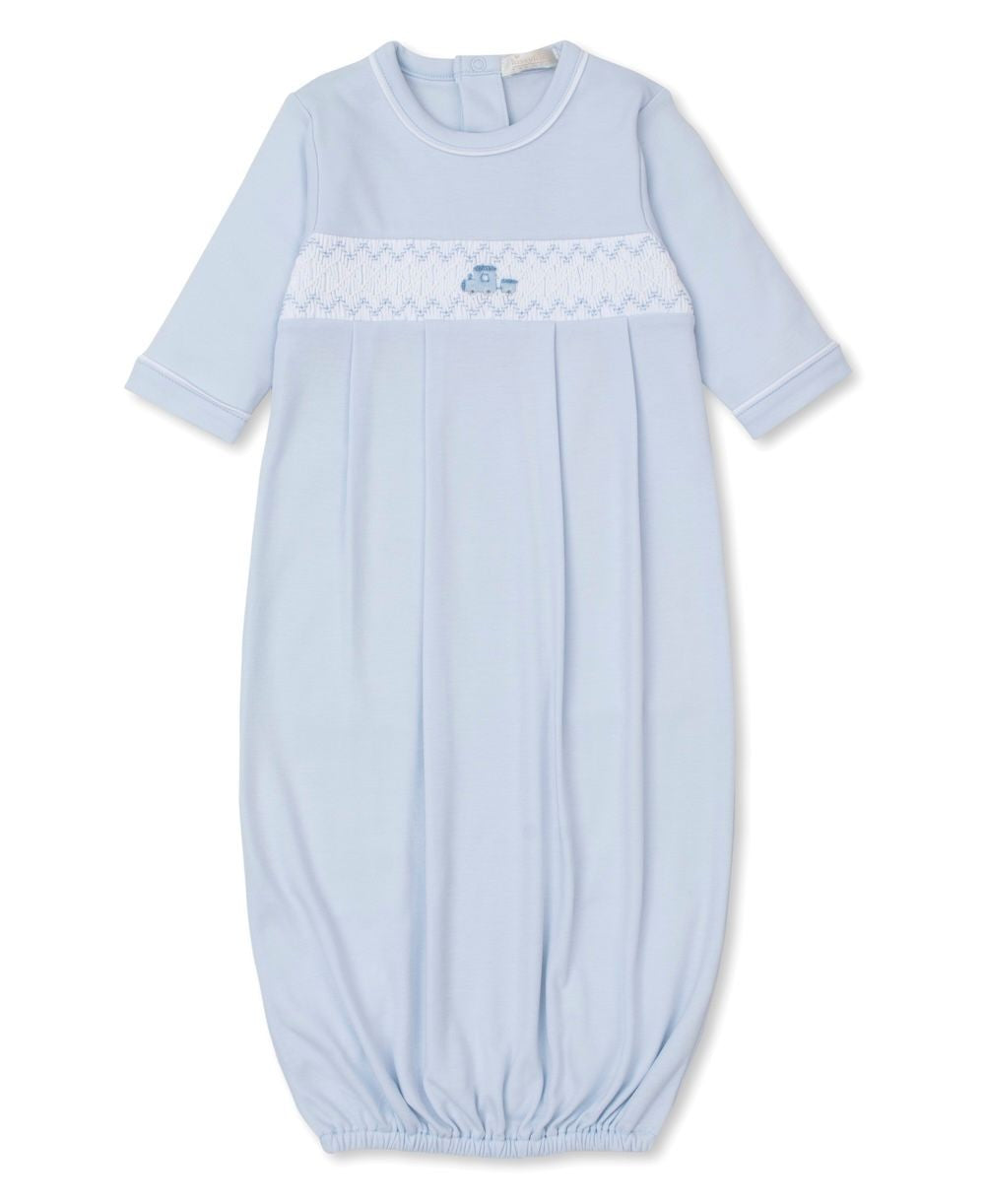 Kissy Kissy Baby Boys Light Blue Smocked Train Sack Gown