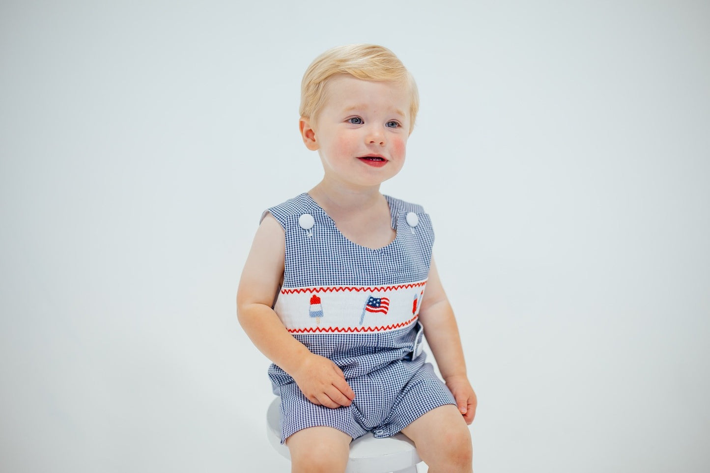 Shop Teeta Boys Blue Check Smocked Patriotic Jon Jon