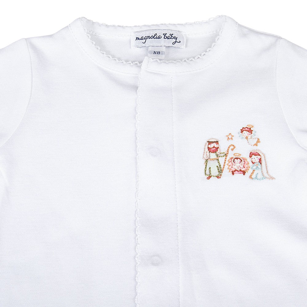 Magnolia Baby A Child is Born White Nativity Footie