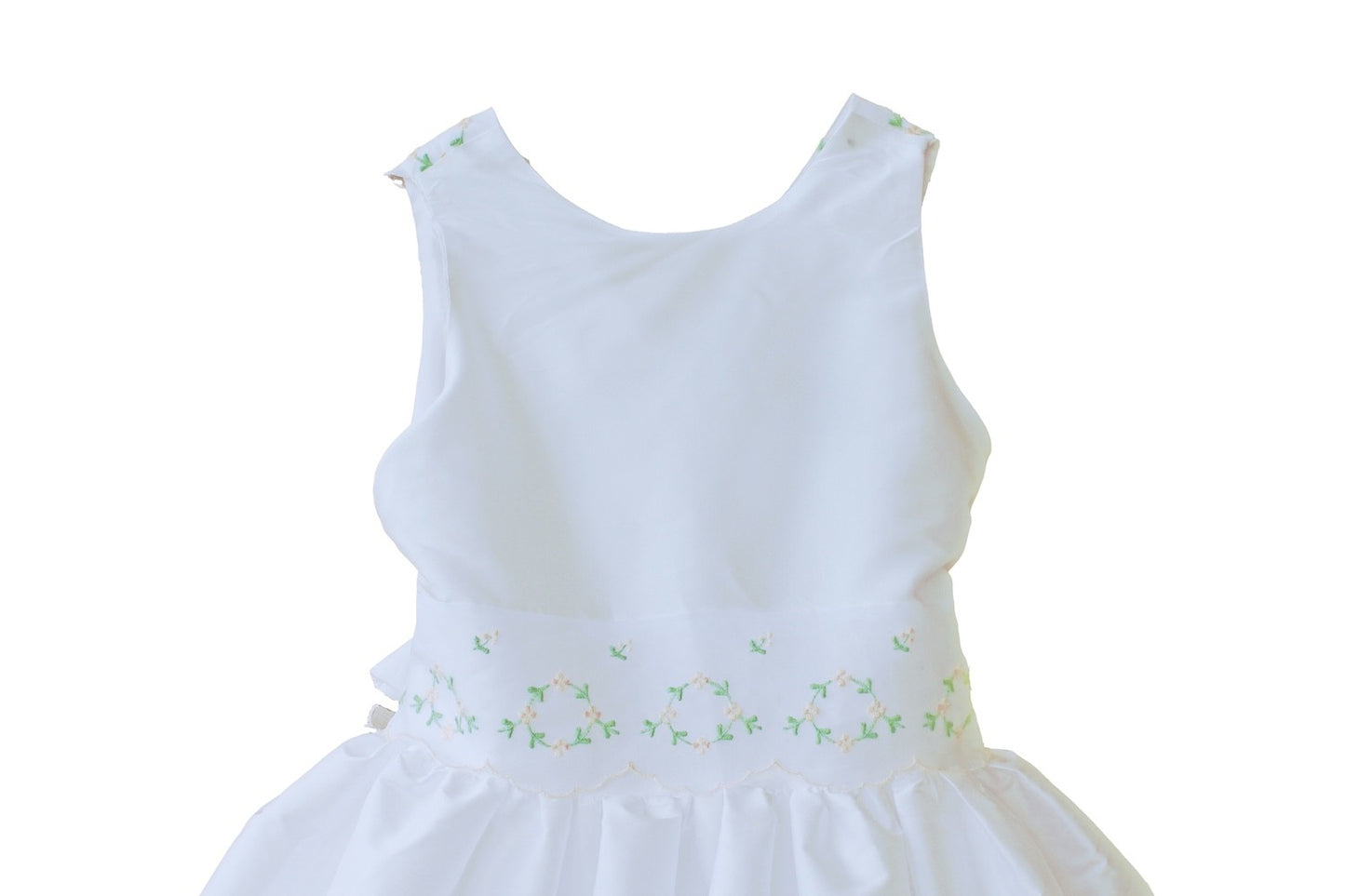 Susanne Lively Girls White Special Occasion Dress - Pink & Green Floral Embroidery Trim