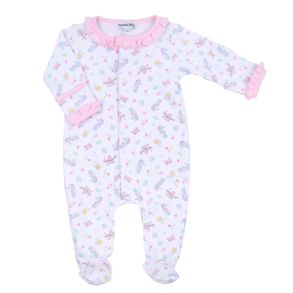 Magnolia Baby Girls Ocean Bliss Printed Ruffle Footie - Pink