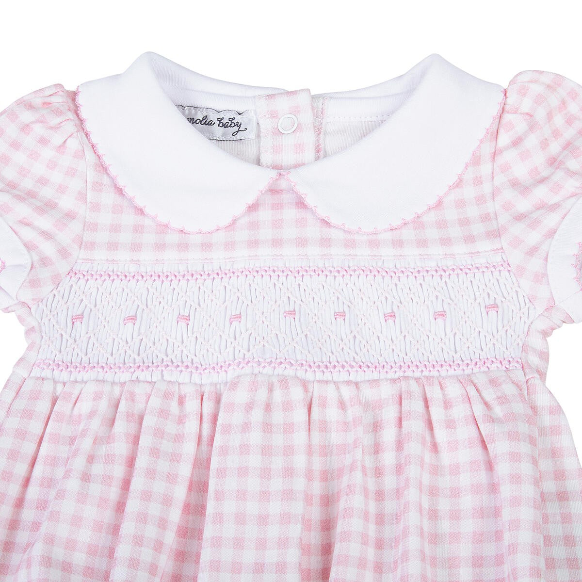 Magnolia Baby Girls Mini Checks Smocked Bubble - Pink
