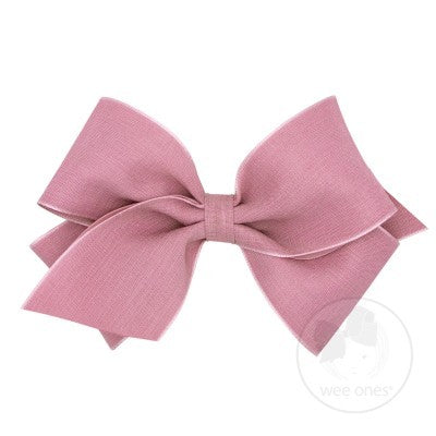 Wee Ones Girls Canvas Linen and Satin Overlay Bow - Dusty Rose Pink by Wee Ones