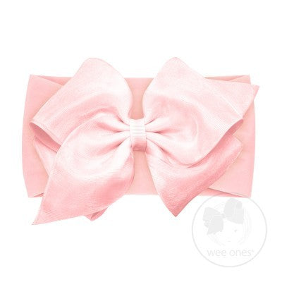 Wee Ones Baby Girls Mini King Organza Overlay Bow on Wide Headband - Light Pink