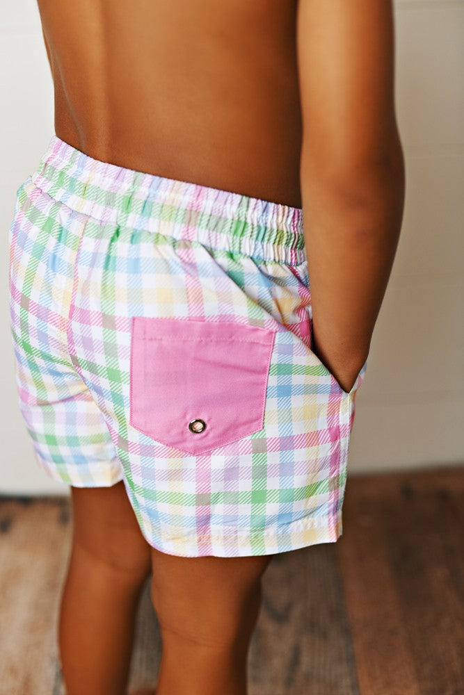 Swoon Baby Boys Swim Trunks - Pastel Plaid