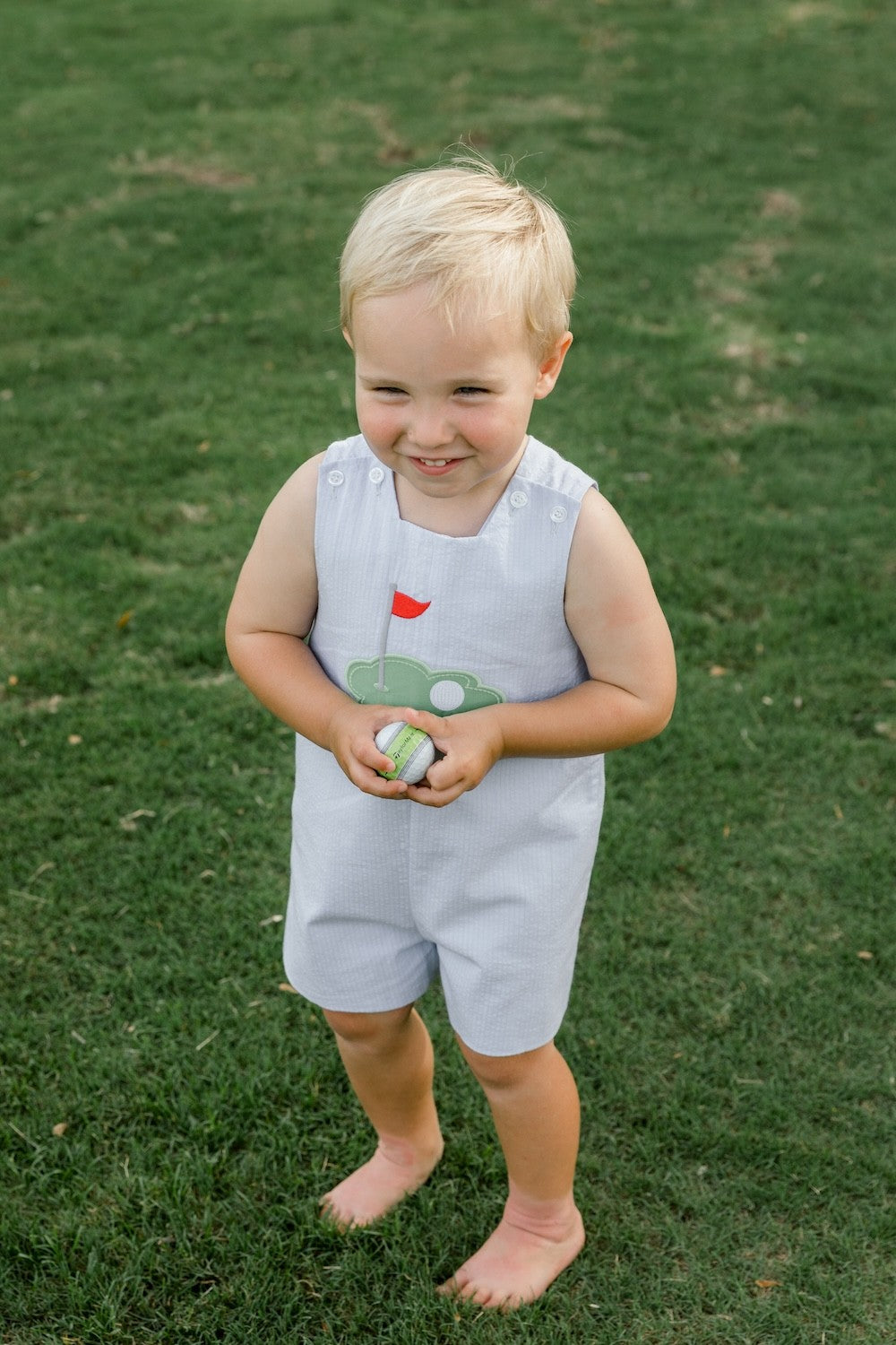 Bailey Boys Reversible Jon Jon - Blue Hole in One Golf Reverses to Gingham Lawn Mower