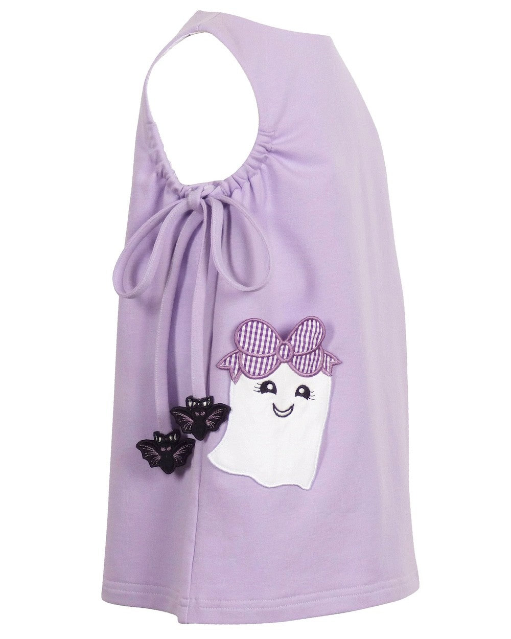 Yellow Lamb Girls Emma Boo Bow Jumper Dress - Lavender with Halloween Ghost Pockets