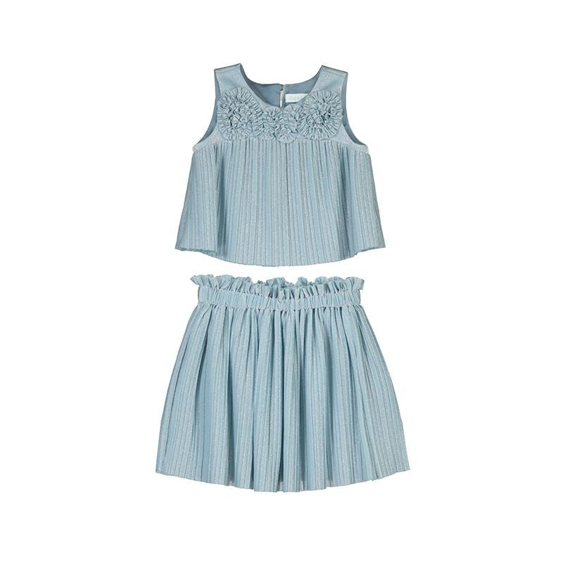 Abel & Lula Girls Sky Blue Pleated Knit Skirt Set