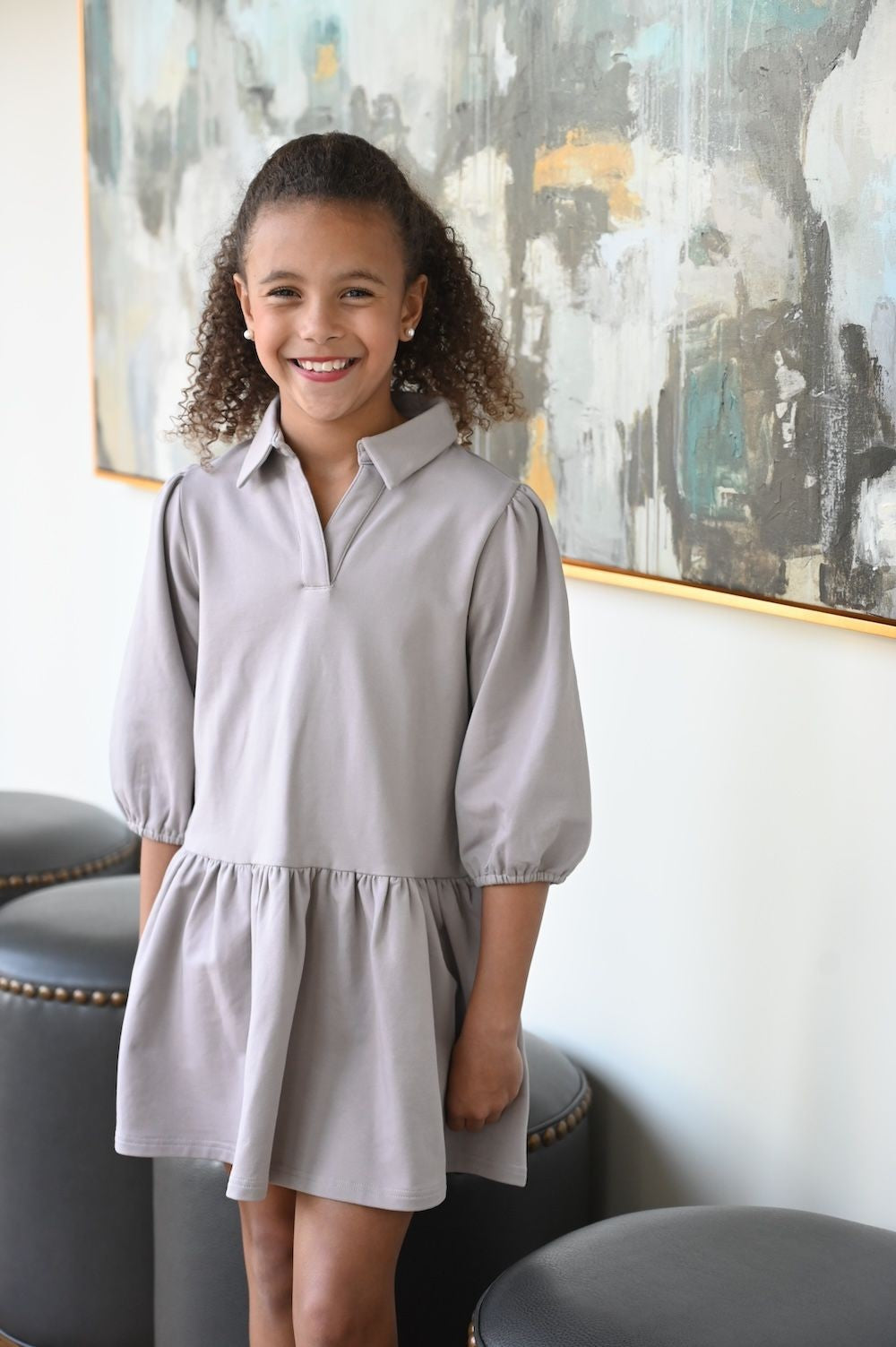 pleat Collection Girls Sweatshirt Dress - Sibley - Tan Fawn