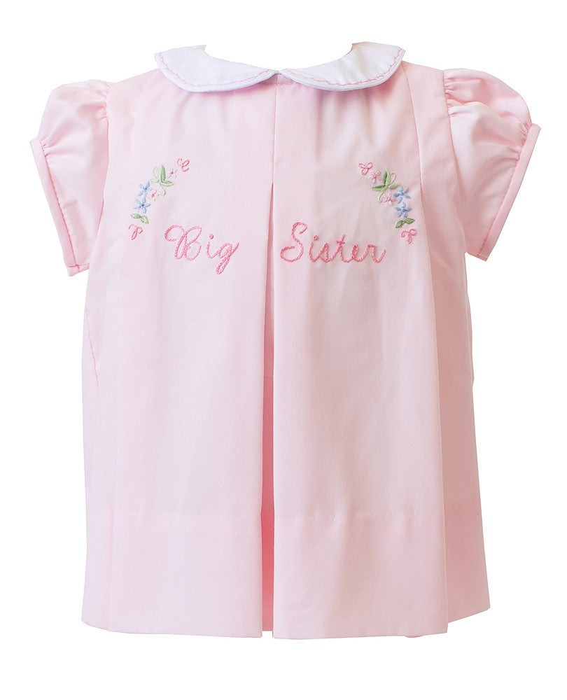 Proper Peony Girls Embroidered Big Sister Dress with Collar - Pink