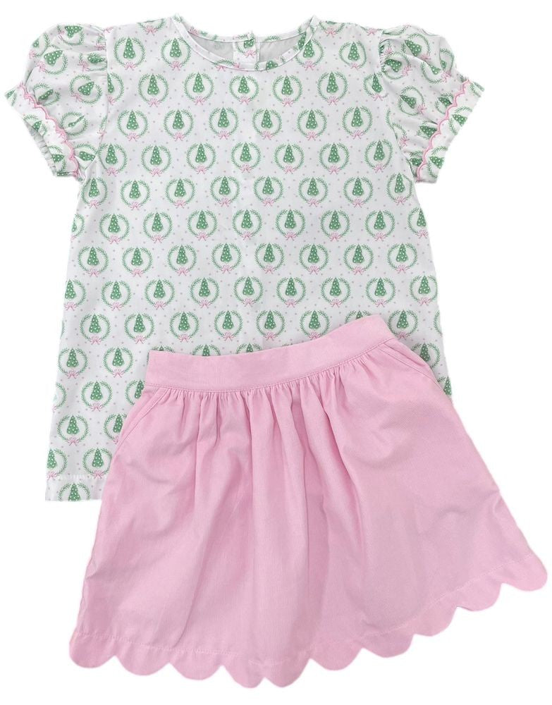 James & Lottie Avery Trees Top with Pink Cord Skirt