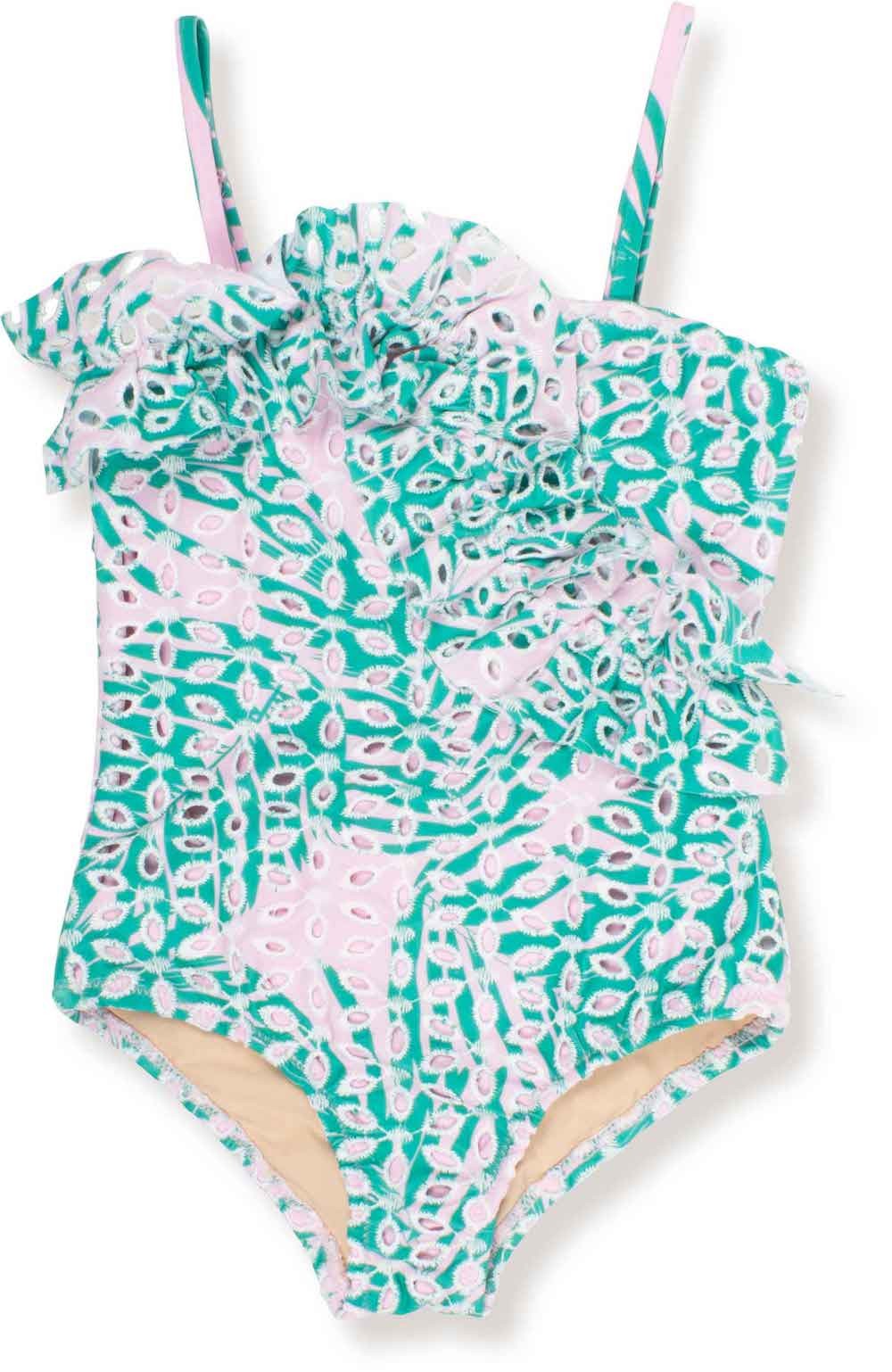 Shade Critters Girls One Shoulder Ruffle Swimsuit - Botanical Eyelet