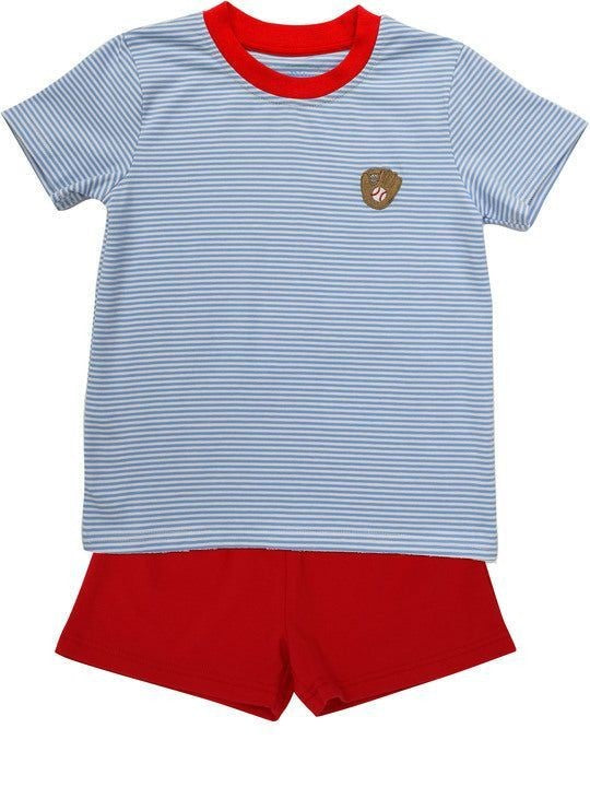 Itsy Bitsy Boys Red Shorts with Blue Baseball Shirt by Itsy Bitsy