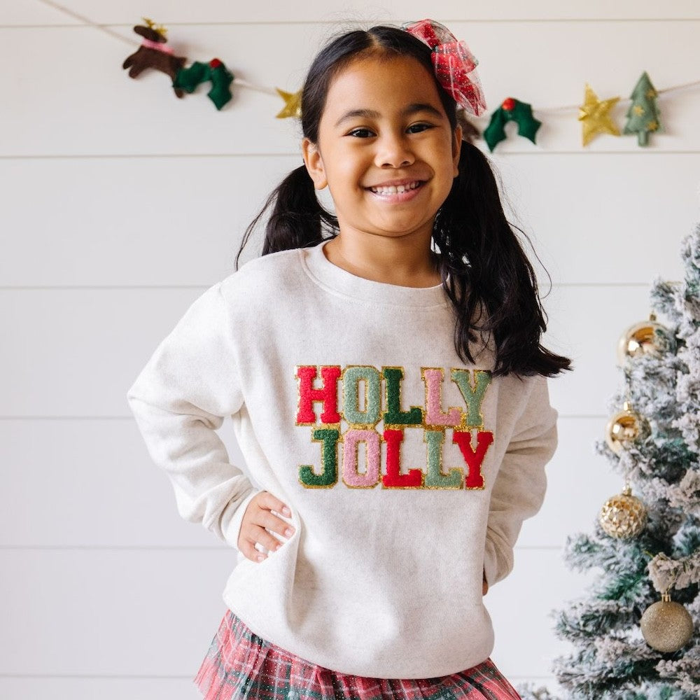 Sweet Wink Holly Jolly Patch Christmas Sweatshirt - Natural Ivory